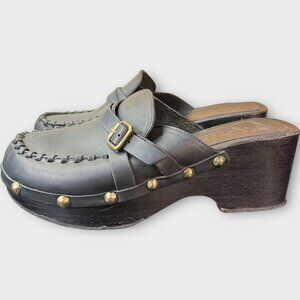 Michael Kors Womens Black Silver Studded Buckle Leather Comfort Clogs  Size 7.5